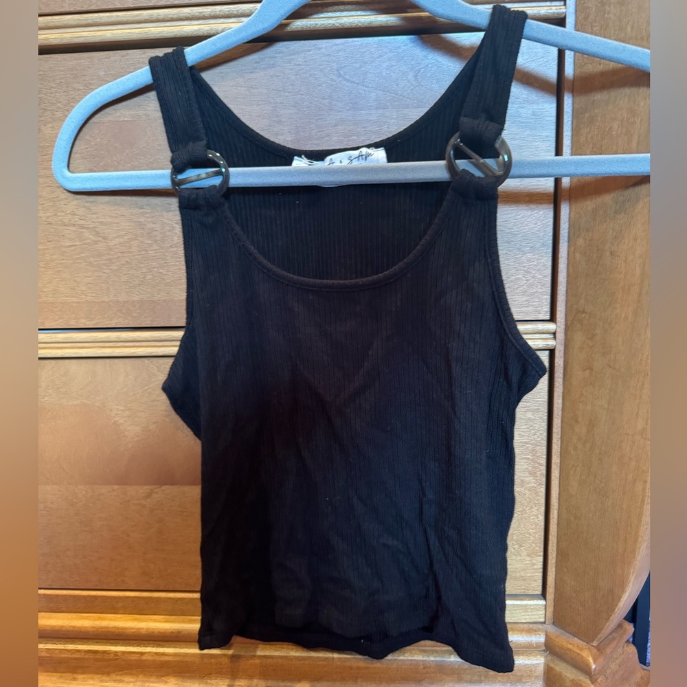 Emma & Sam Black Tank Top w/ Button